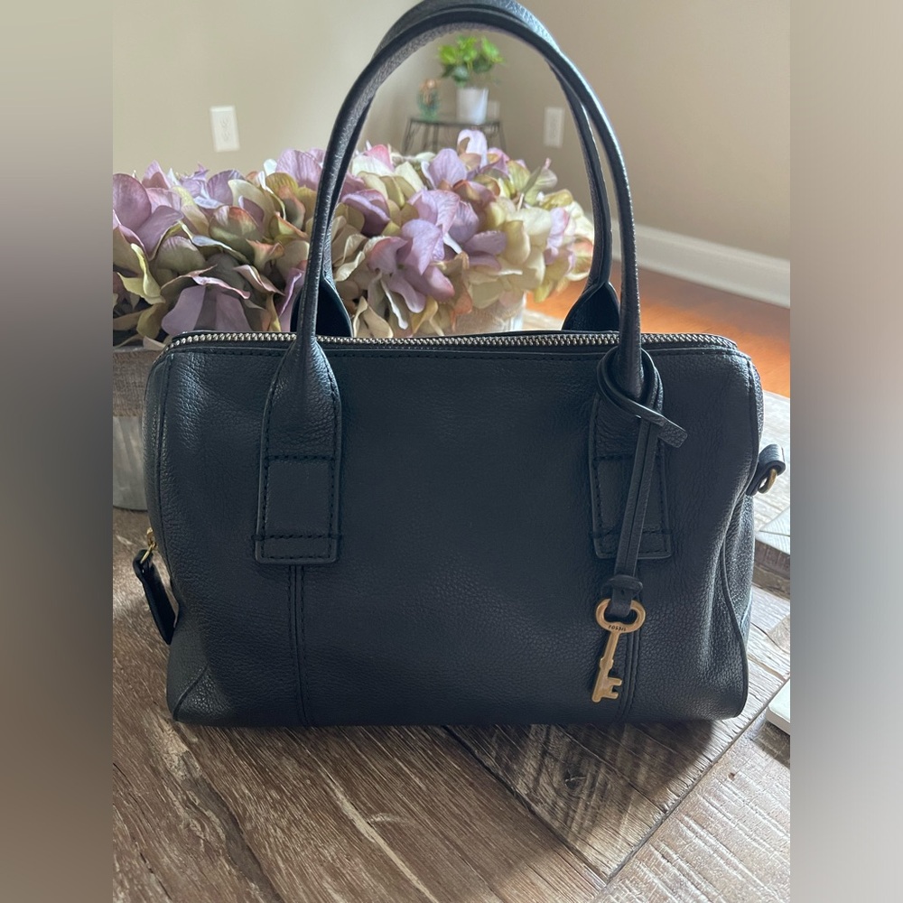 Fossil Jori Black Leather Small Satchel Bag